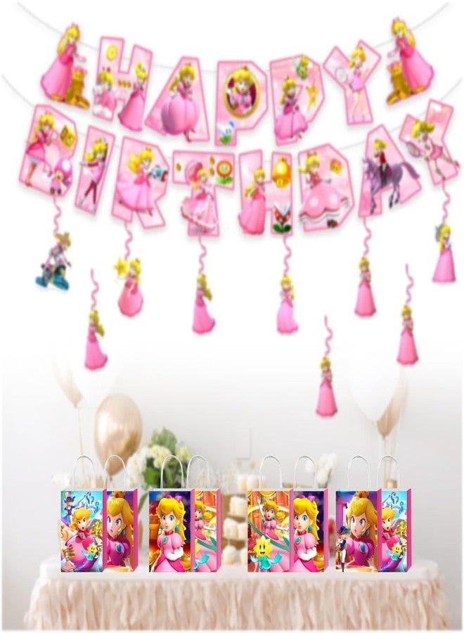 fancigo 12pcs Princess Peach Gift Bags Goodie Bags with Handles for Girls Birthday Party Decorations Supplies - Image 3